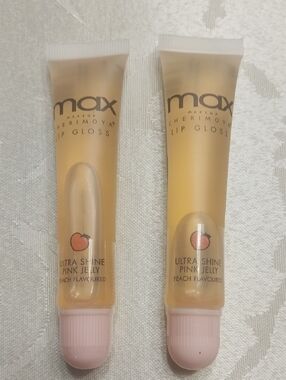 Max Cherimoya Lip Gloss Ultra Shine Pink Jelly Peach Set Of 2 NEW Lightweight